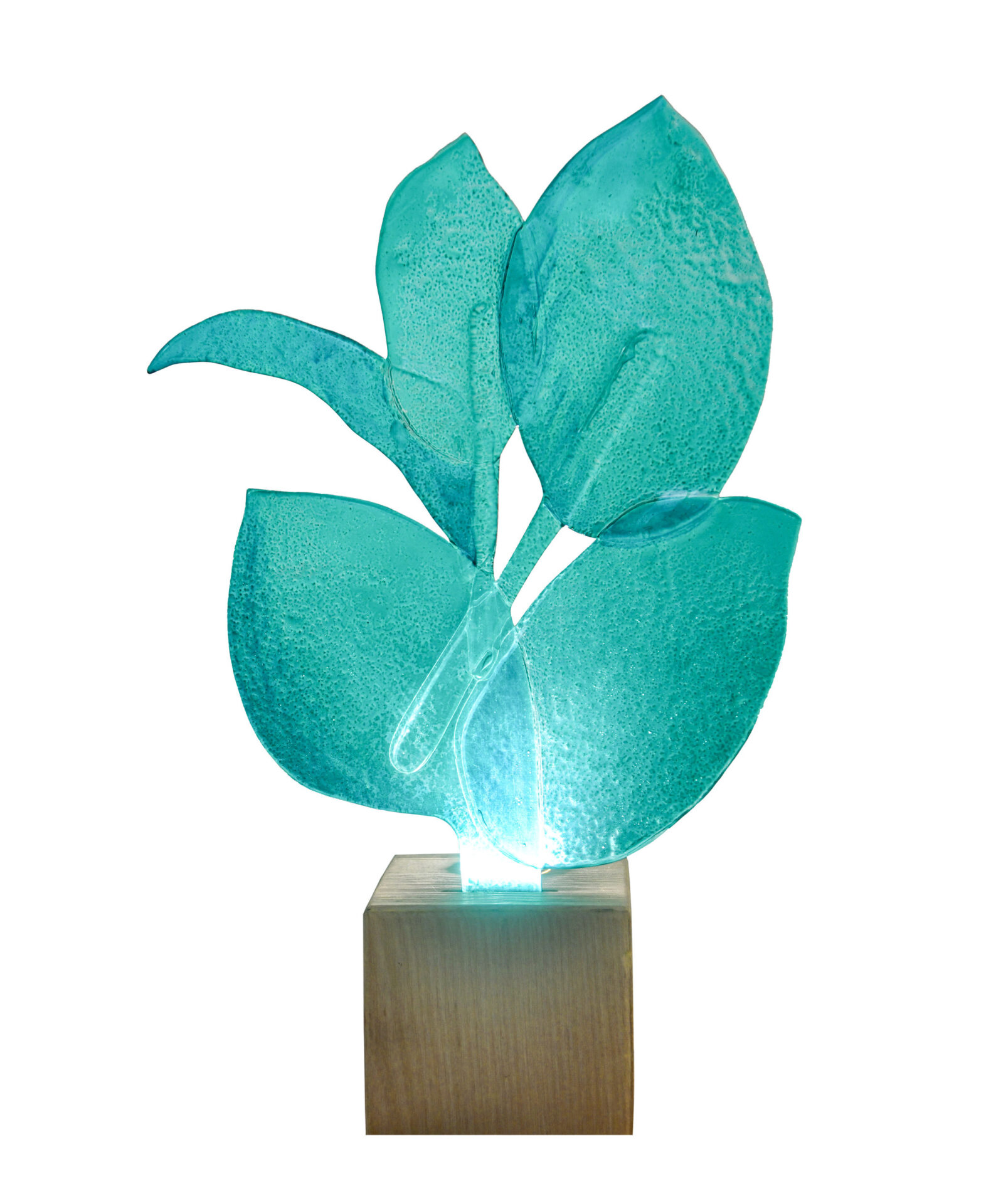 Leaf - Lampada Rito in vetro colorato, base in legno di faggio - artigianato artistico in vetro